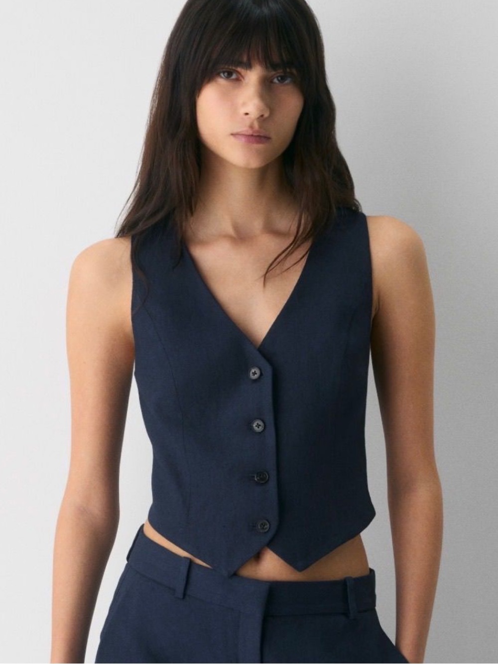Aritzia Wilfred Navy Pacino Fitted Buttoned Vest PowerLinen